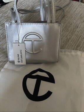 Telfar Metallic Silver Mini Tote Bag